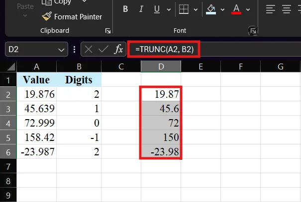 trunc function in excel