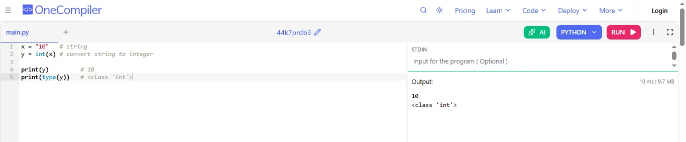 type casting in python variable