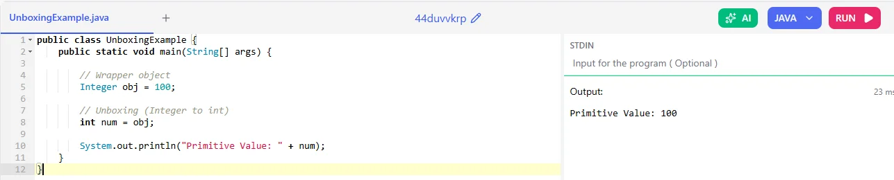 unboxing in java