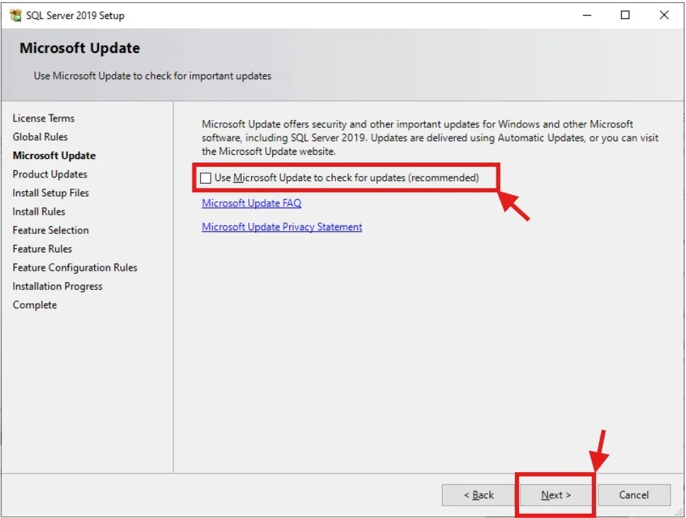 Updating Microsoft SQL server