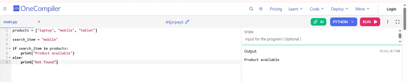 use of membership operators in search feature