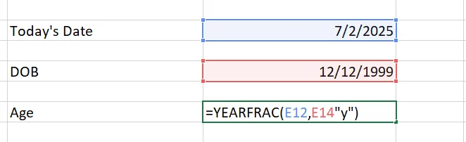 use of yearfrac function