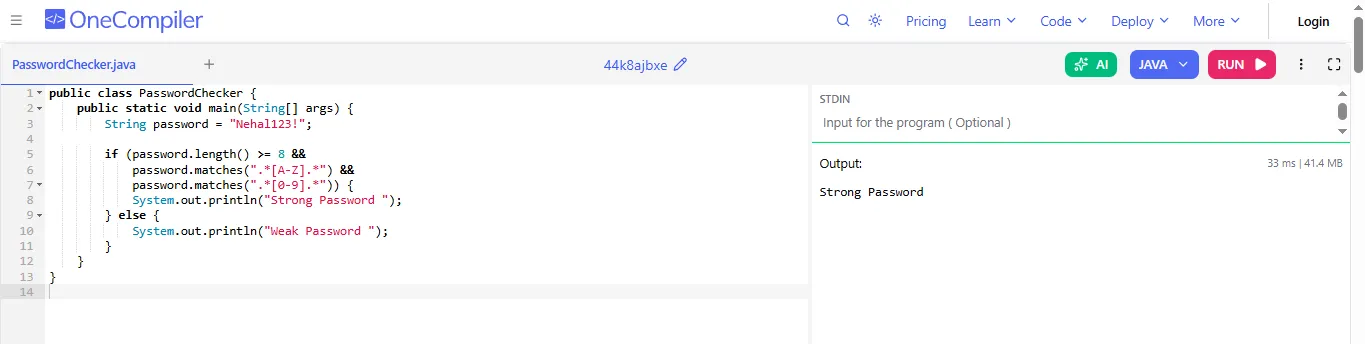 use of java strings in password strength checker