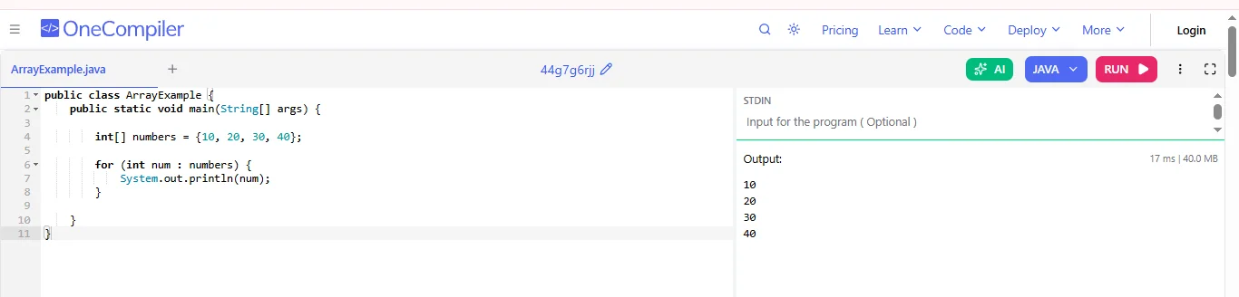 using a for each loop in java