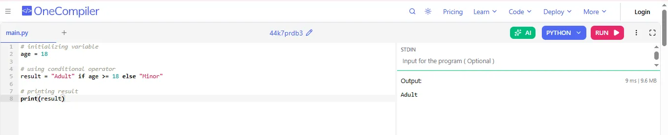 using conditional operator in python variable