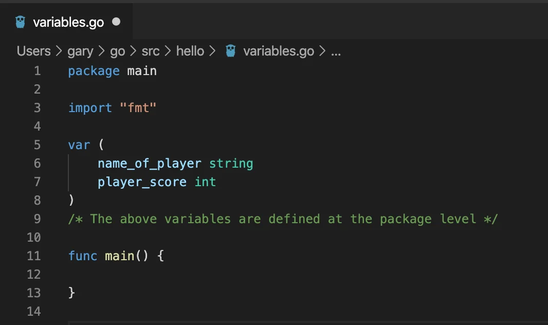 variables in go