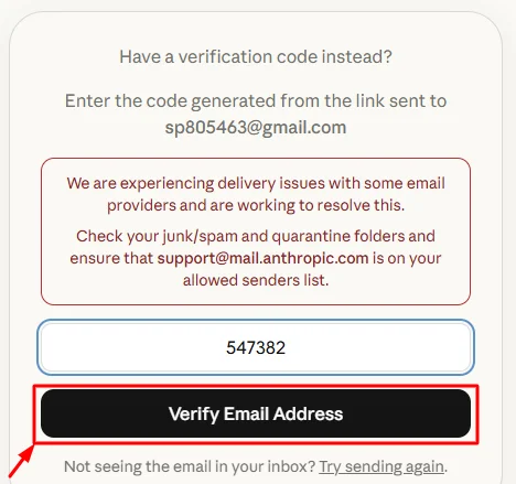 verify email address for Claude Code account