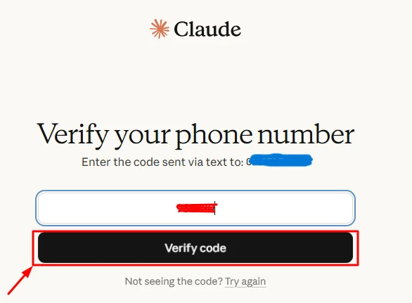 verify mobile code for Claude Code account