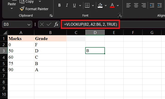 example of using vlookup