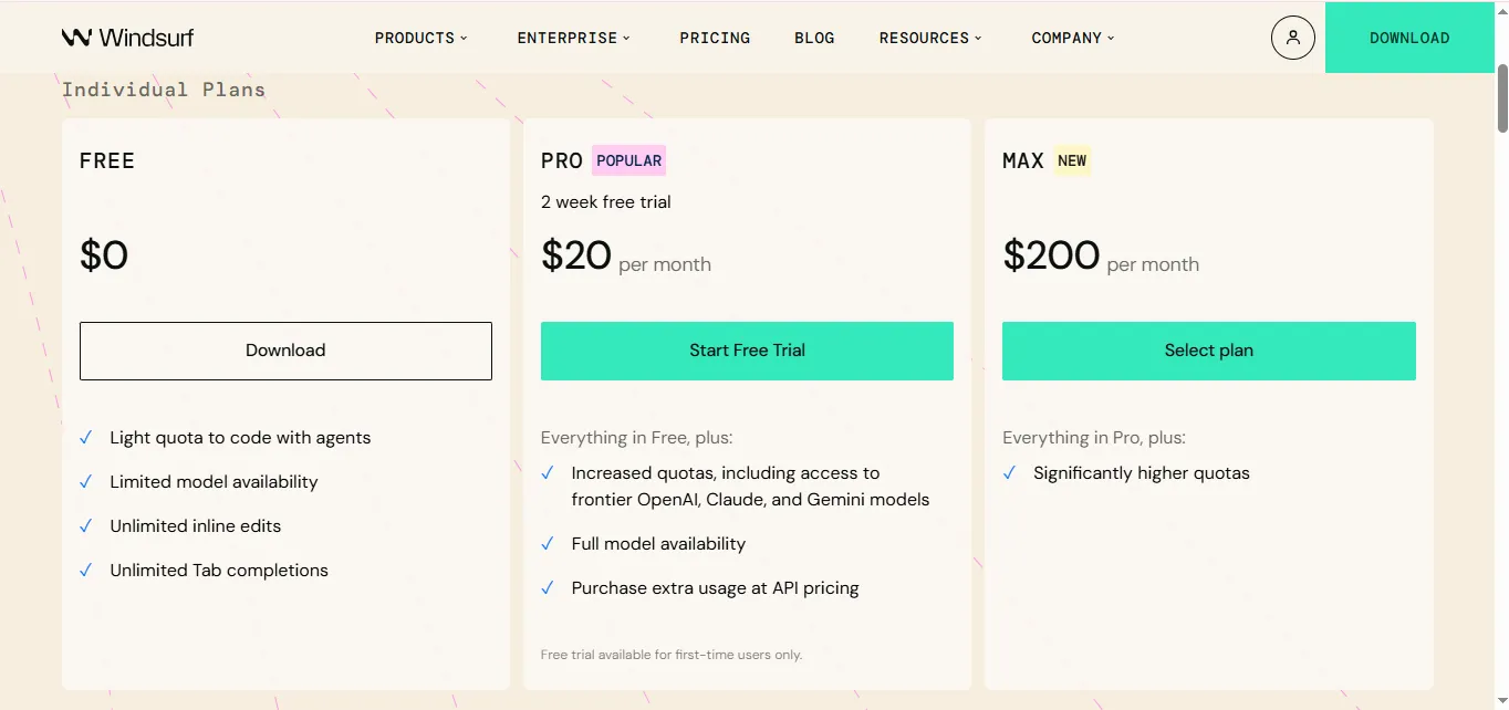 windsurf pricings