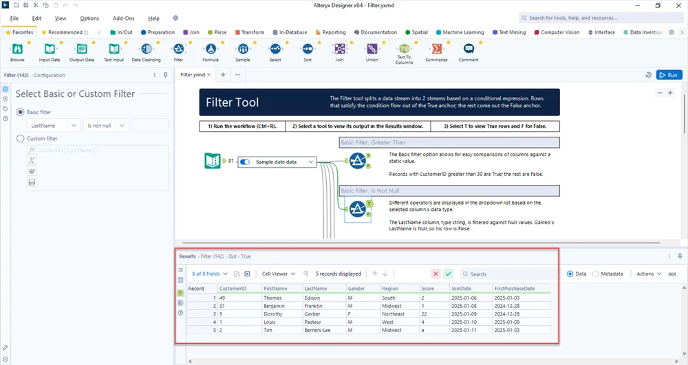 workflow results in alteryx