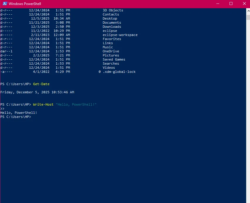 write your powershell commands
