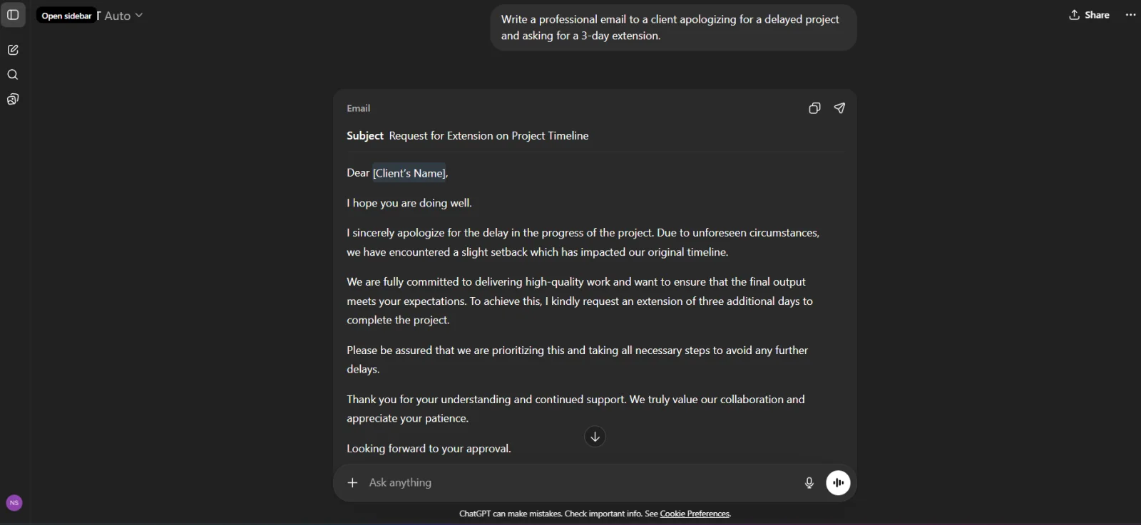 writing a simple email chatgpt