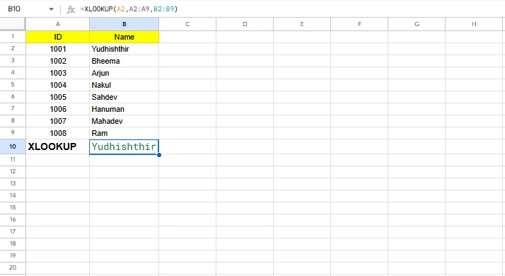 XLOOKUP formula in Excel step by step example