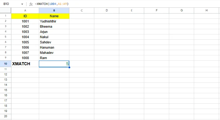 xmatch excel formula