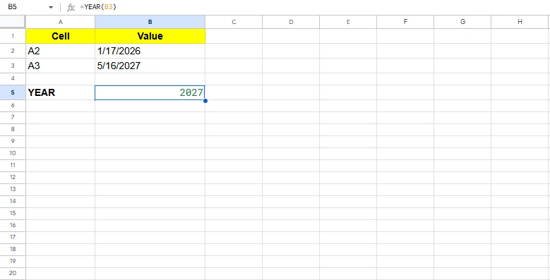 year excel formula