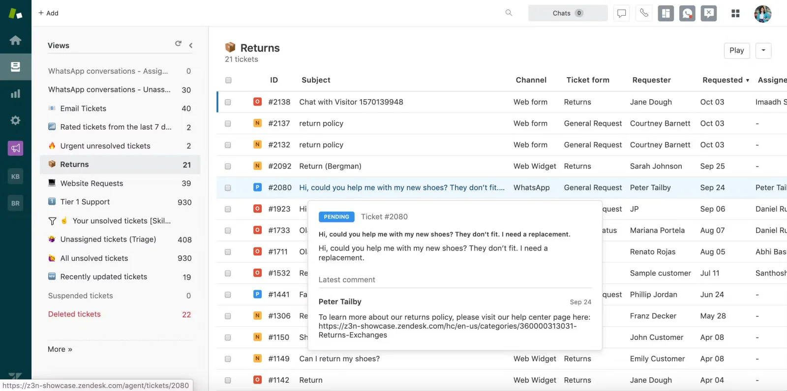 zendesk interface