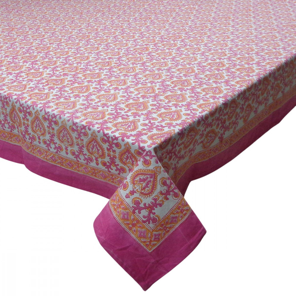 Image of 10 Seater Tablecloth 180x270 cms | Mughal Pink Orange 202523
