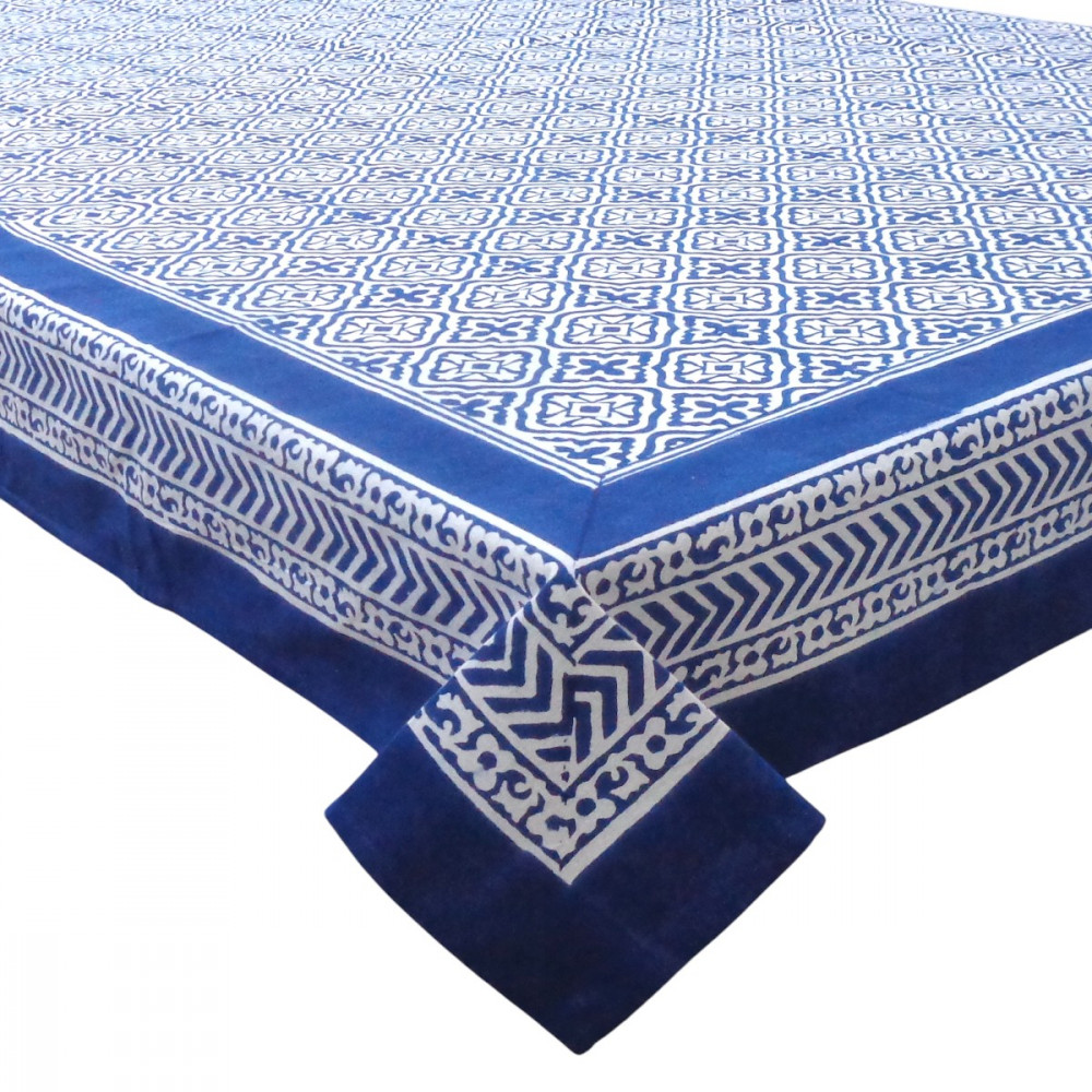Image of 12 Seater Tablecloth ‚Äì 180x340 cms | Cross Flower Blue 302287