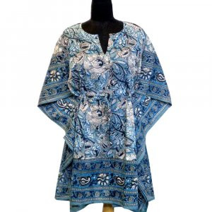 String Kaftan Free Size Indian Block Printed on Soft Cotton Voile  Amarnath Grey Gud