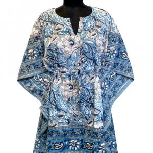 String Kaftan Free Size Indian Block Printed on Soft Cotton Voile Amarnath Grey Gud