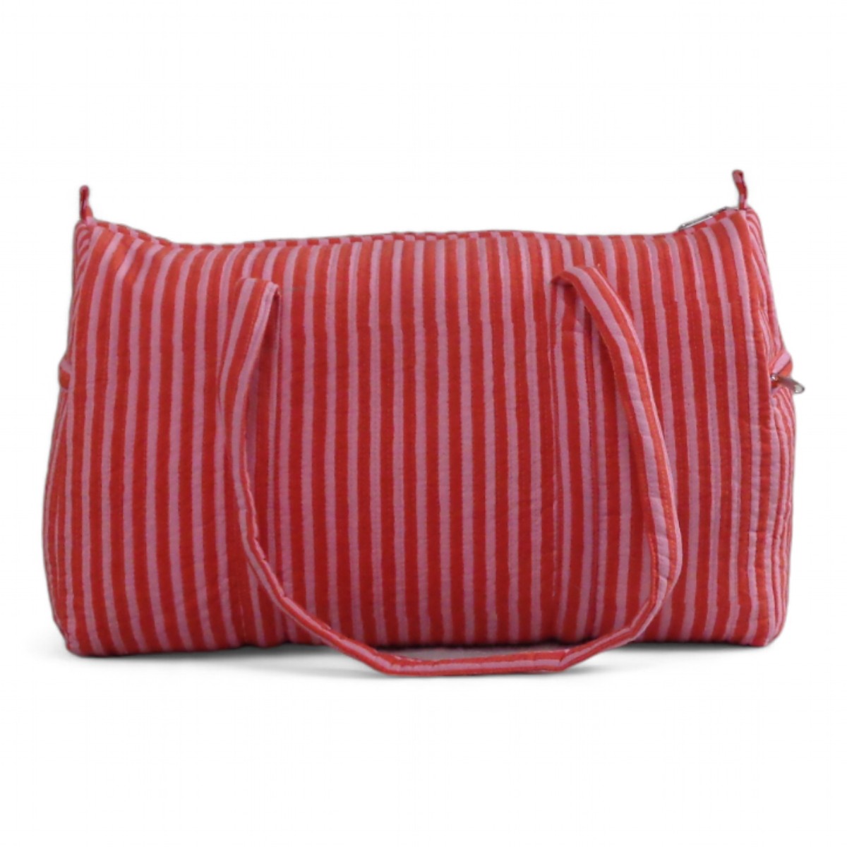 Block Printed Cotton Weekender Bag Stripe Pink Red
