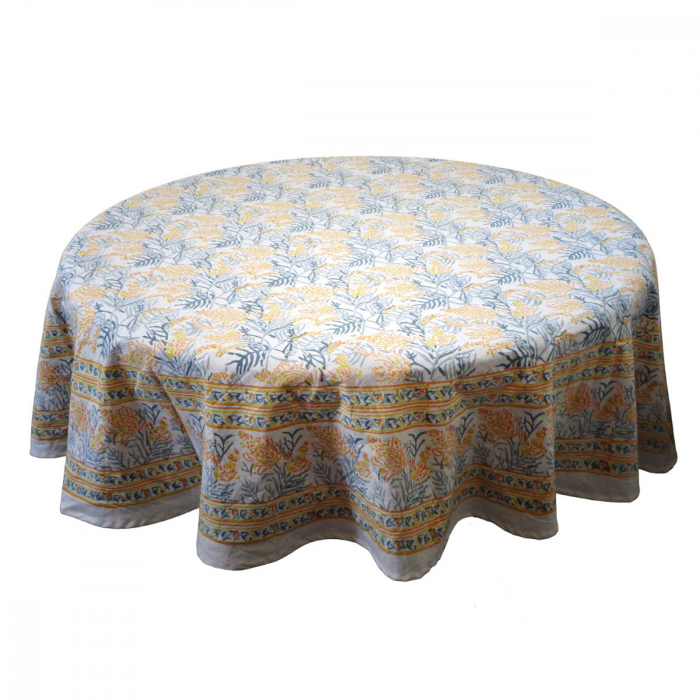 Image of Round 180 cms Cotton French Design Table Cover | Lilas Amber 202507