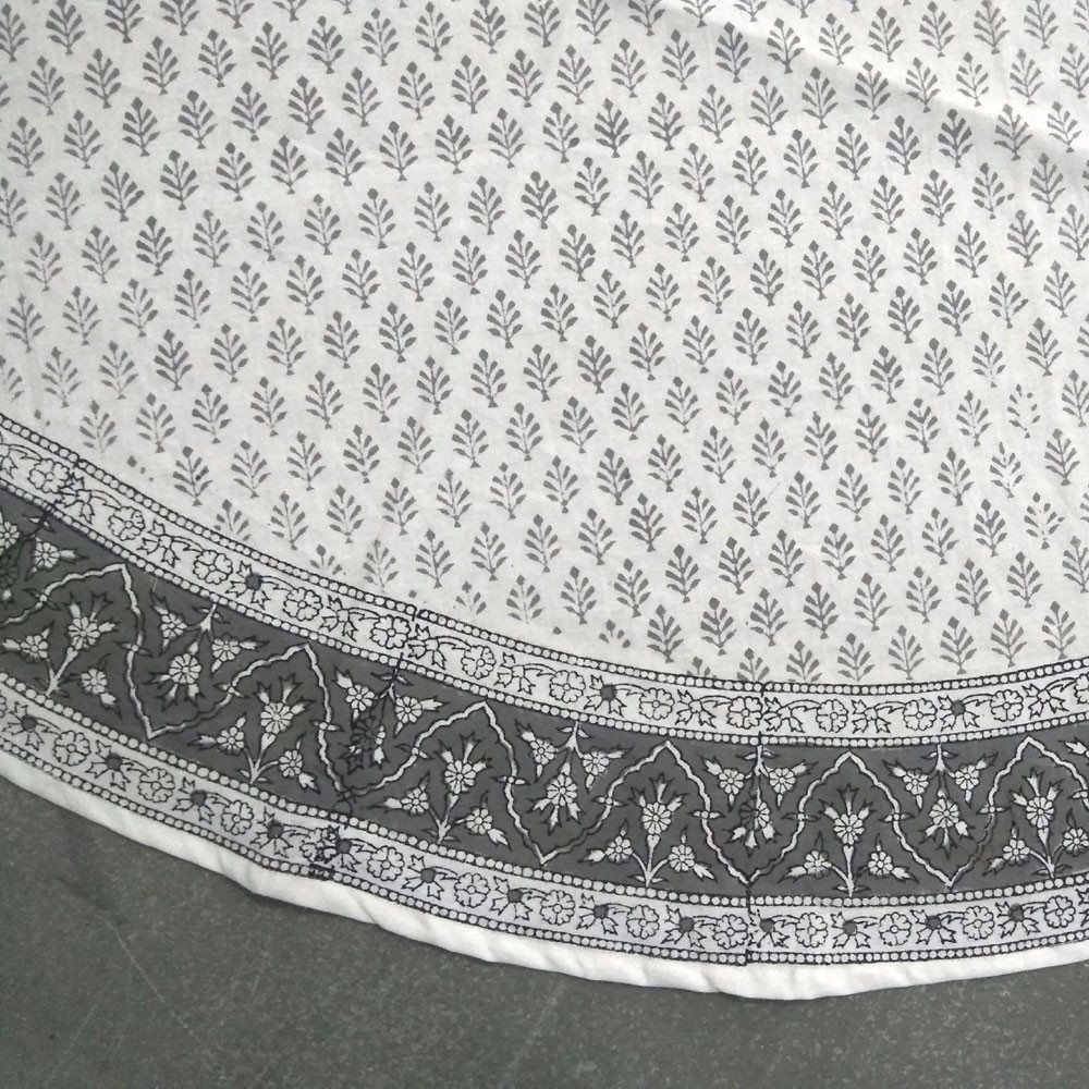 Hand Block Printed Cotton Round Tablecloth 150 cm  Neem Flint Grey 101265