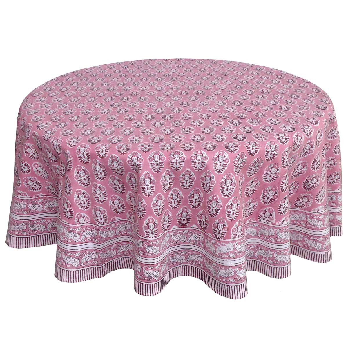 Hand Block Printed Cotton Round Tablecloth 150 cms  Boota Pink Gud 202811