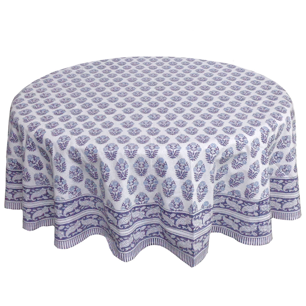 Hand Block Printed Cotton Round Tablecloth 150 cms  Boota Starlight Open 208647