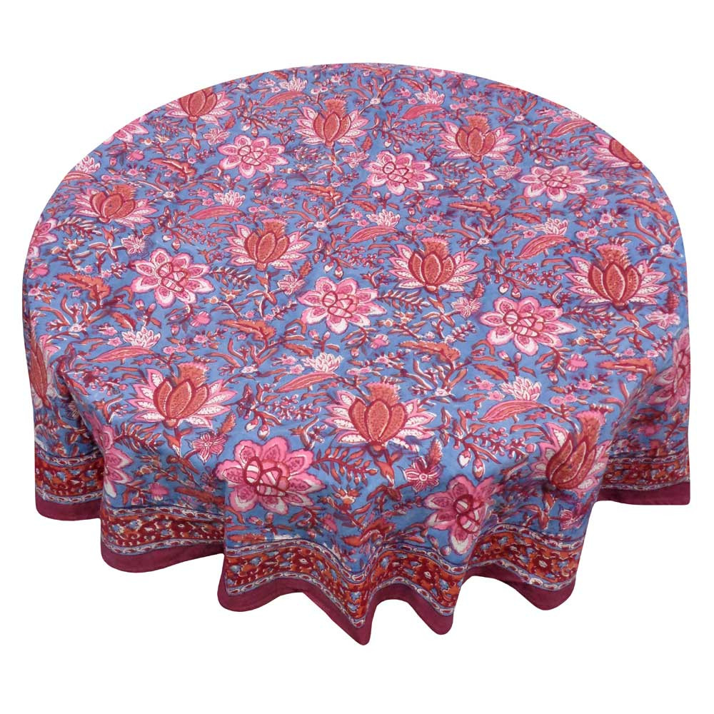 Image of Hand Block Printed Cotton Round Tablecloth 150 cms | Firdaus Gud 204865