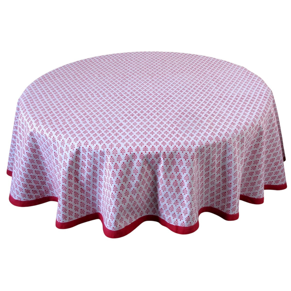 Hand Block Printed Cotton Round Tablecloth 150 cms  Neem Raspberry 204714