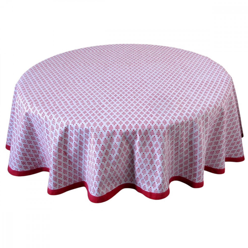 Image of Hand Block Printed Cotton Round Tablecloth 150 cms | Neem Raspberry 204714