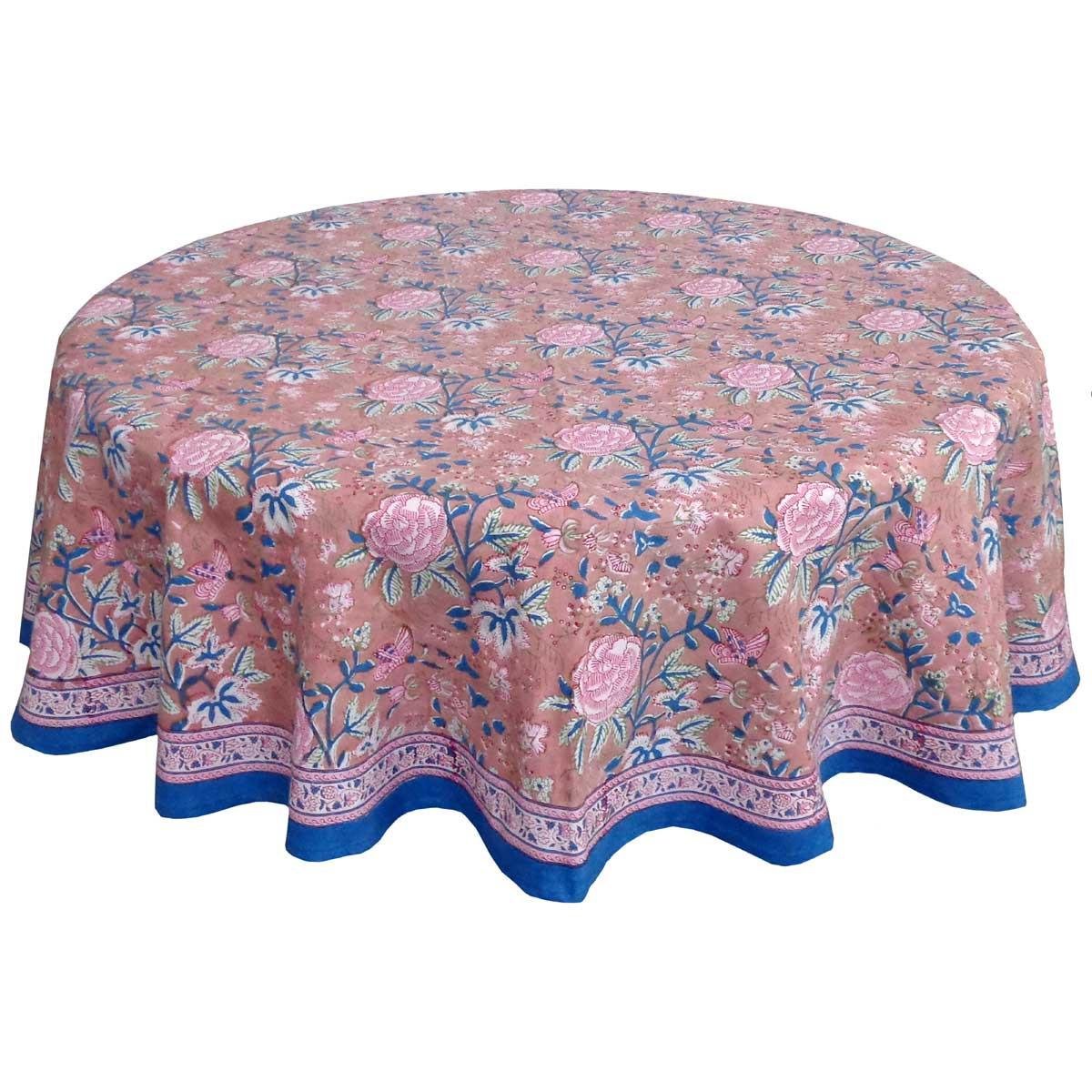 Hand Block Printed Cotton Round Tablecloth 180 cm  Misty Rose Gud 202873