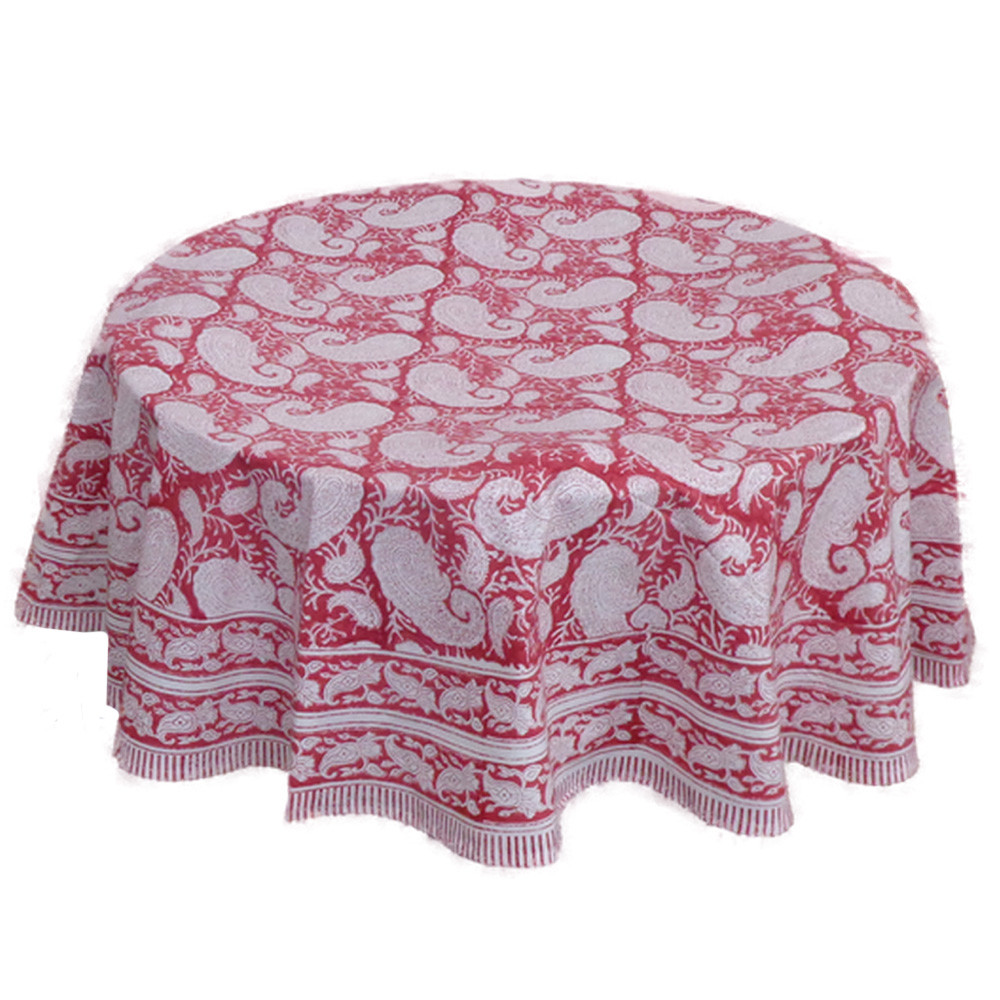 Hand Block Printed Cotton Round Tablecloth 180 cms  Ambi Raspberry 620630