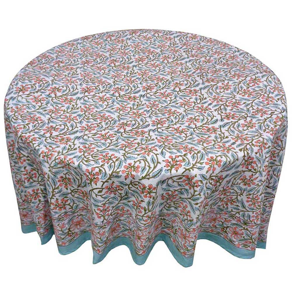 Hand Block Printed Cotton Round Tablecloth 180 cms  Berry Pink 106128