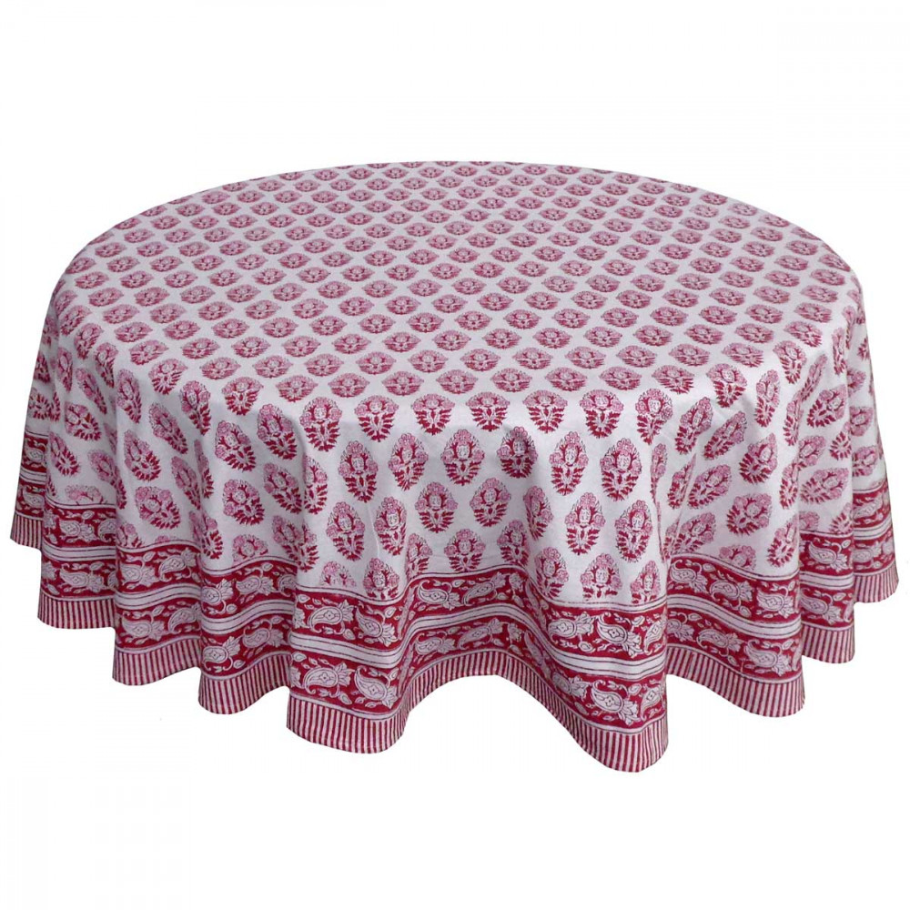 Image of Hand Block Printed Cotton Round Tablecloth 180 cms | Boota Lolipop 302334