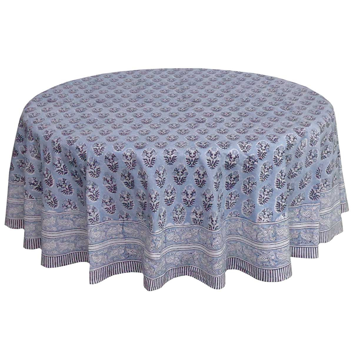 Hand Block Printed Cotton Round Tablecloth 180 cms Boota Starlight Gud 208645