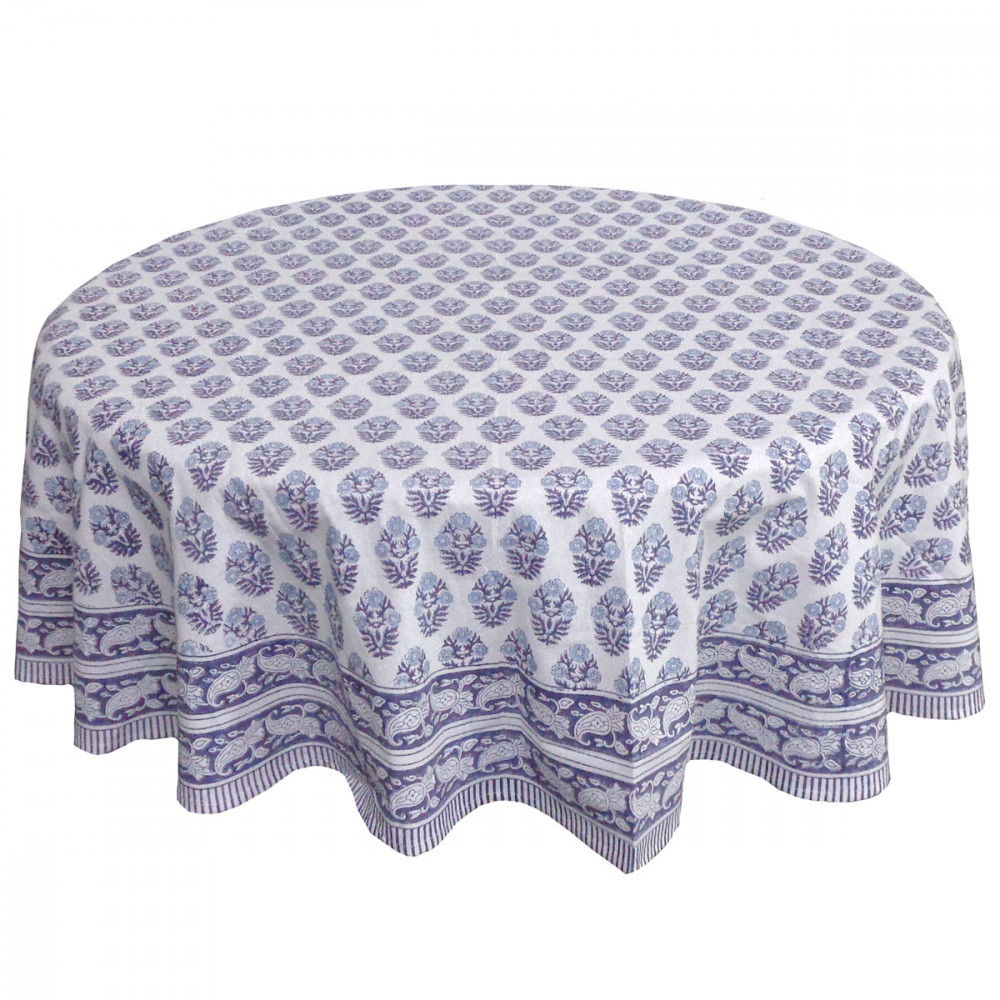 Image of Hand Block Printed Cotton Round Tablecloth 180 cms | Boota Starlight Open 208647