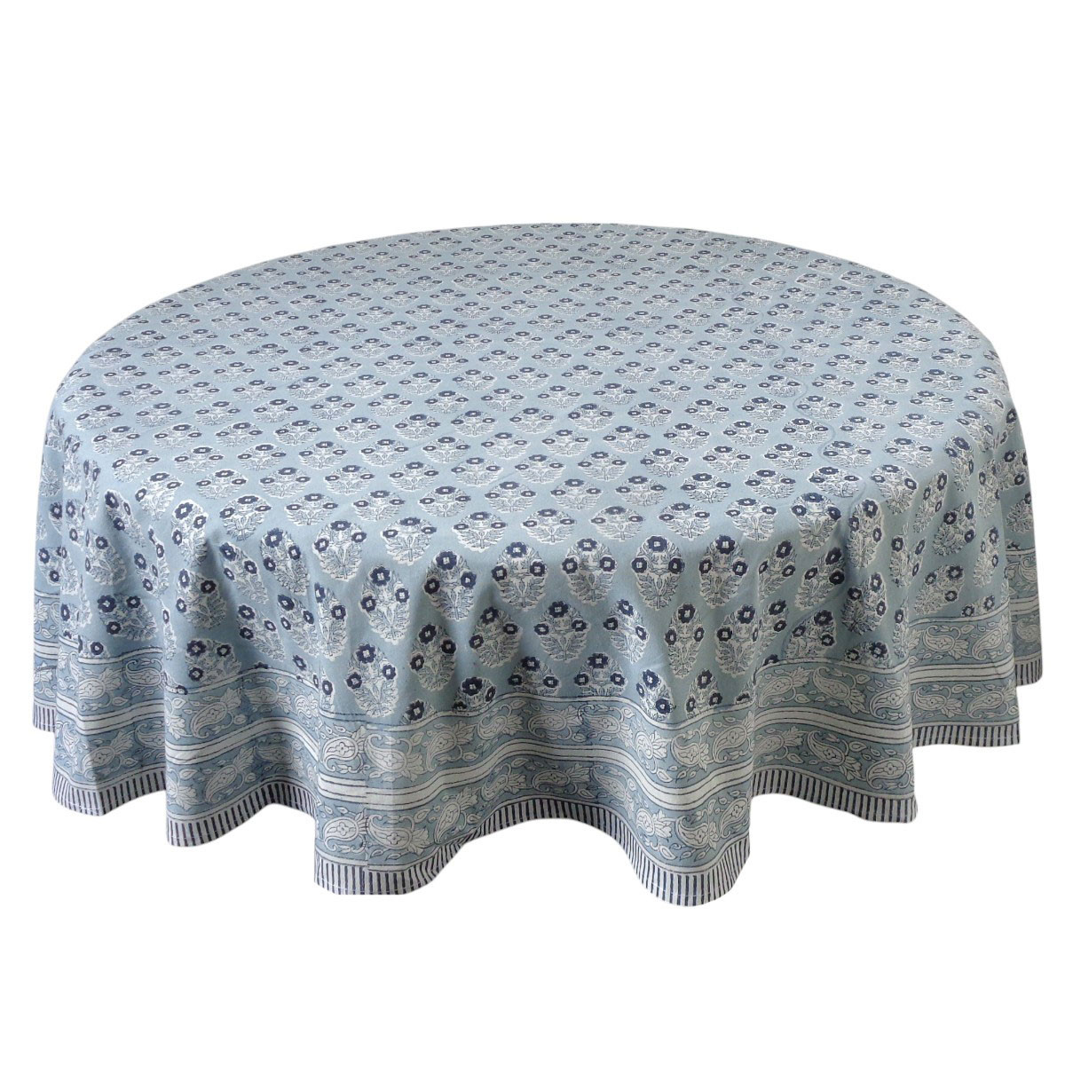 Hand Block Printed Cotton Round Tablecloth 180 cms Boota Starlight Patti Gud 202505