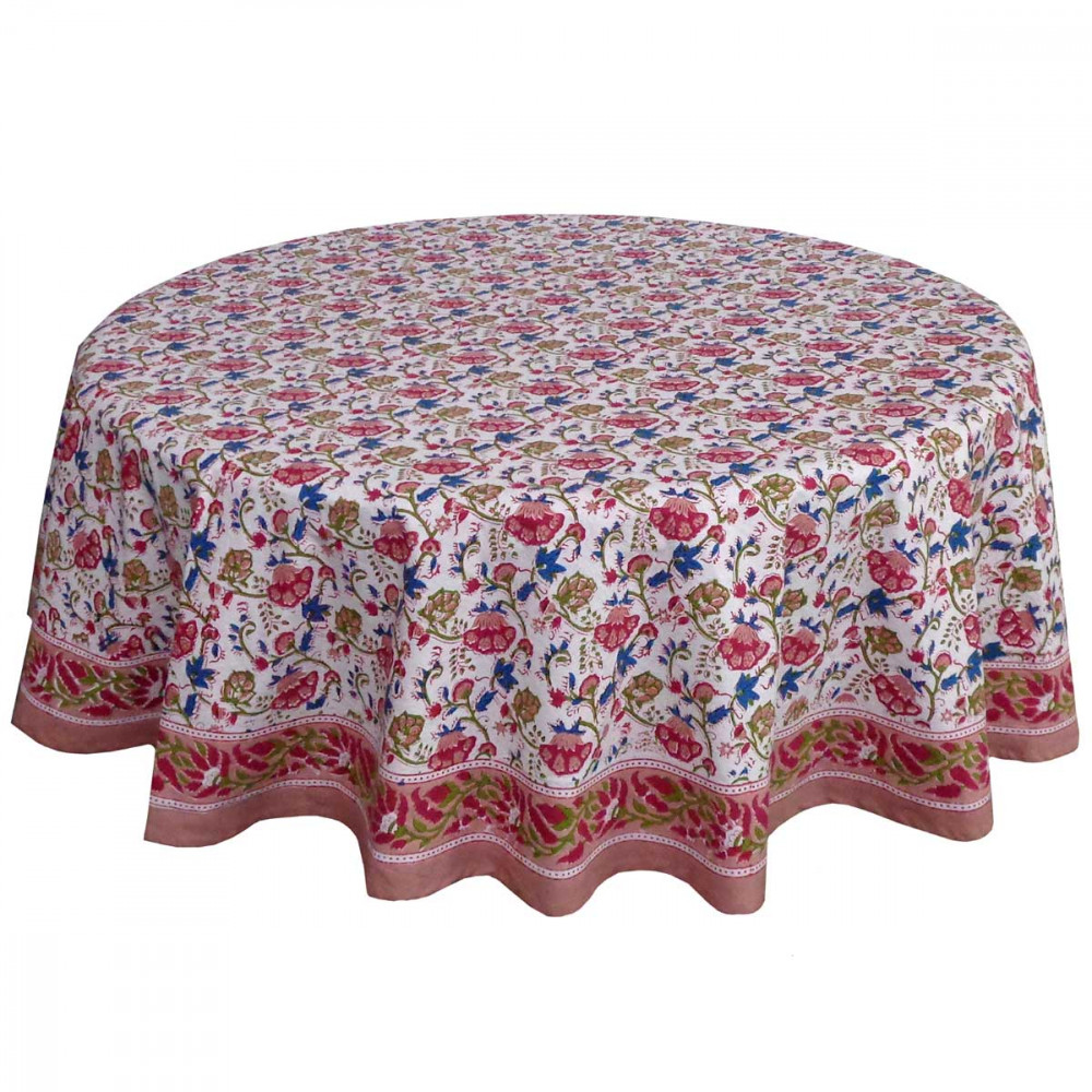 Image of Hand Block Printed Cotton Round Tablecloth 180 cms | Genda Bale 204998