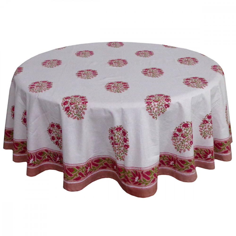 Image of Hand Block Printed Cotton Round Tablecloth 180 cms | Genda Boota 105889