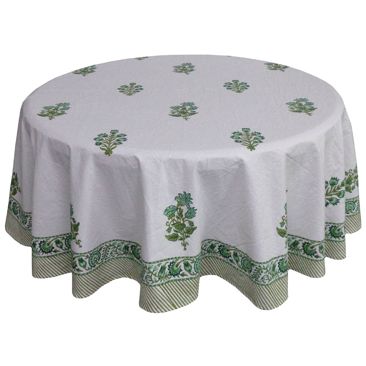 Hand Block Printed Cotton Round Tablecloth 180 cms Hari Bagia Boota 605180