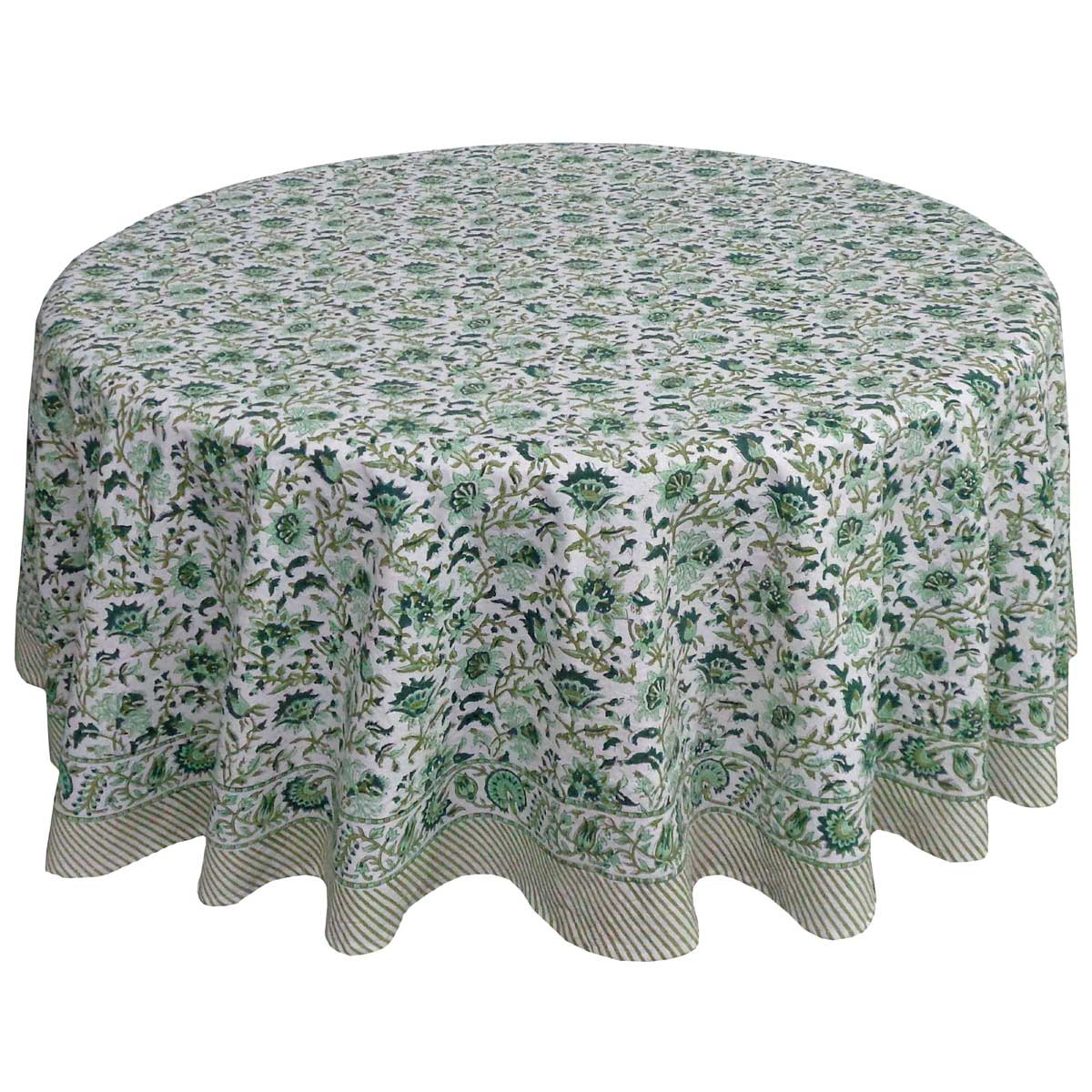 Hand Block Printed Cotton Round Tablecloth 180 cms Hari Bagia Jaal 605170