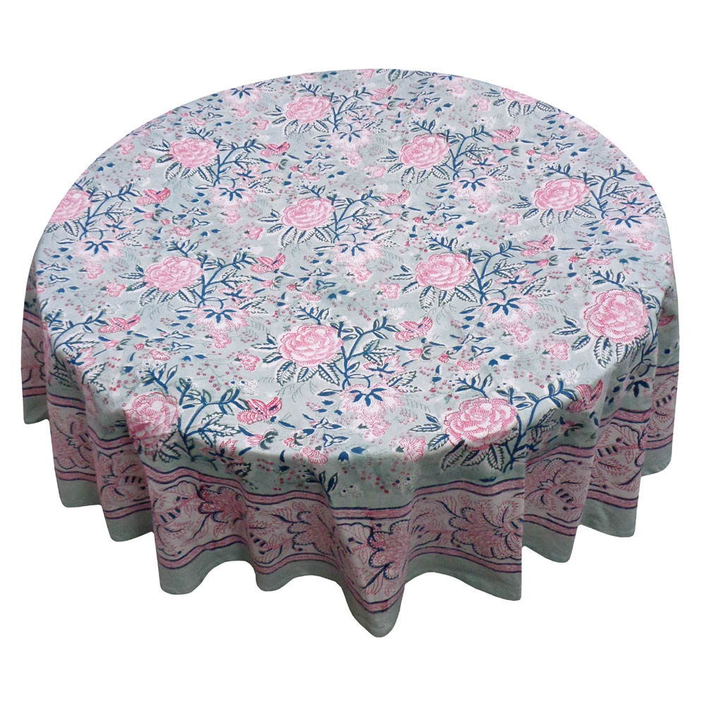 Hand Block Printed Cotton Round Tablecloth 180 cms Naya Gulab Gud 107104