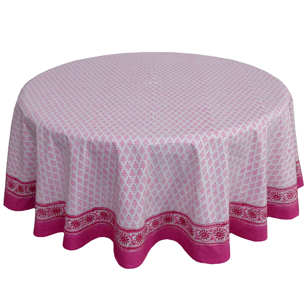 Hand Block Printed Cotton Round Tablecloth 180 cms Neem Carmine Rose 701741