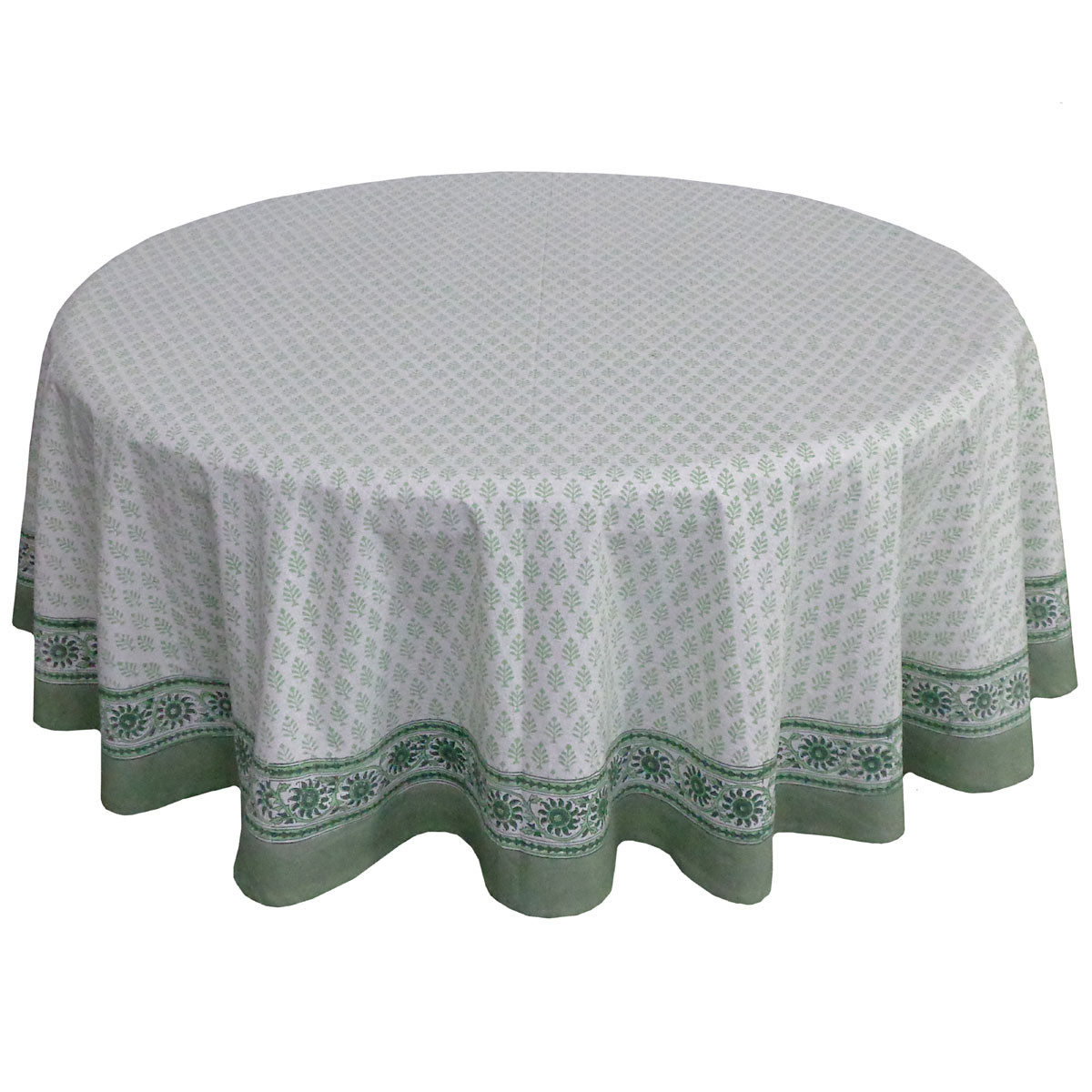 Hand Block Printed Cotton Round Tablecloth 180 cms Neem Hunter Green 702304