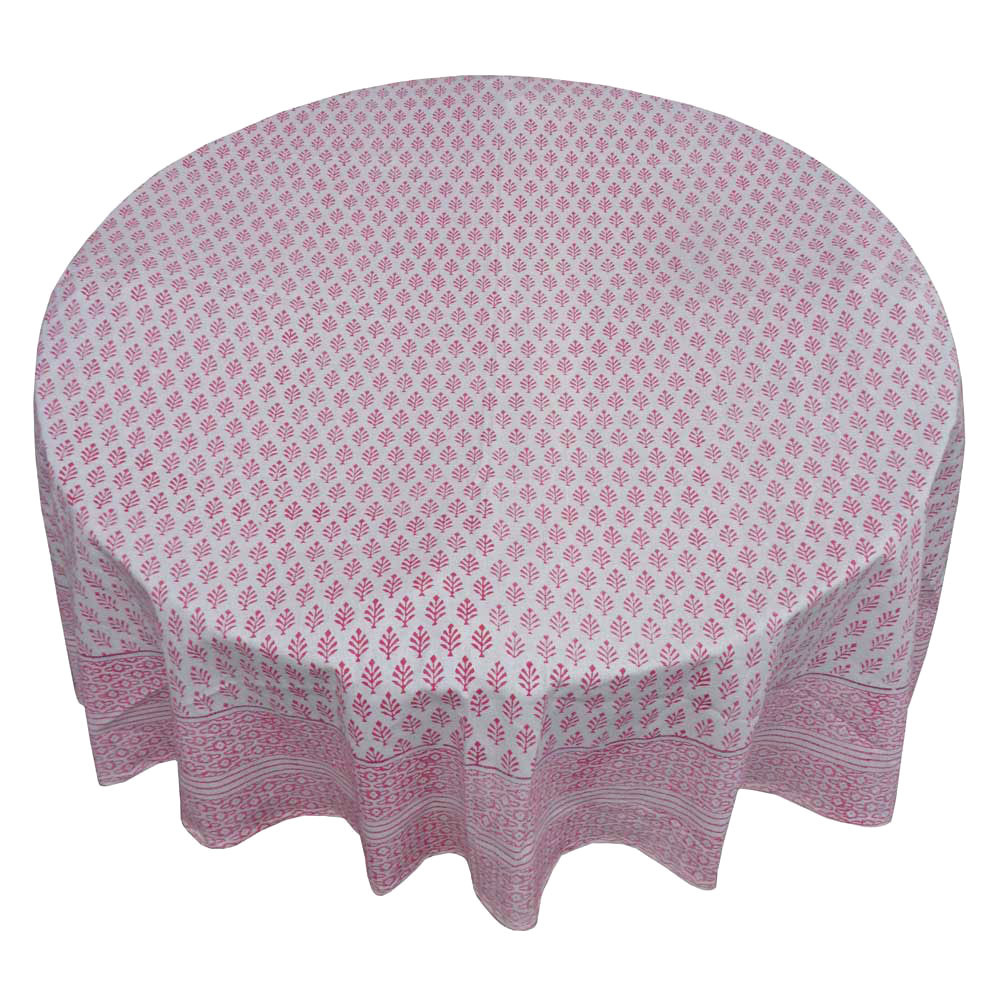 Hand Block Printed Cotton Round Tablecloth 180 cms  Neem Raspberry 204714