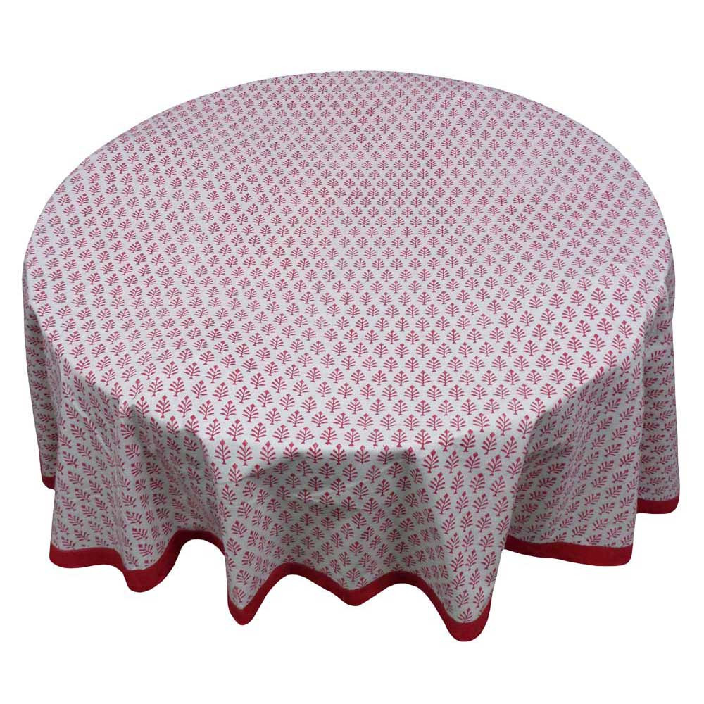 Hand Block Printed Cotton Round Tablecloth 180 cms  Neem Raspberry 204714