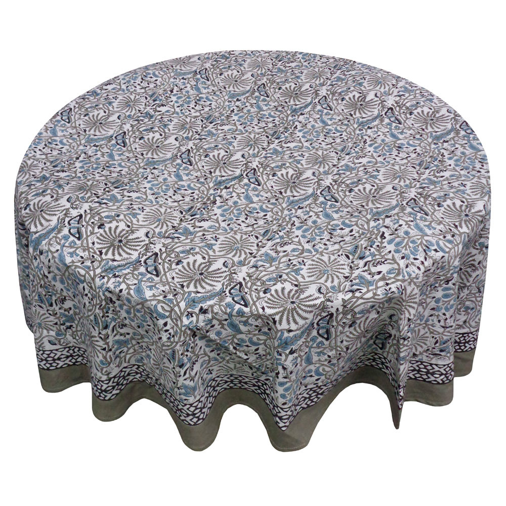 Hand Block Printed Cotton Round Tablecloth 180 cms  Passion Flower 108709